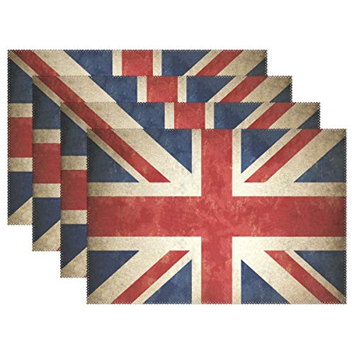 linomo Platzdeckchen Satz von 4, Jahrgang UK Flagge Union Jack Englisch England Tischsets rutschfeste, hitzebeständige, waschbare Tischsets für den Esstisch Küche Dekor von linomo