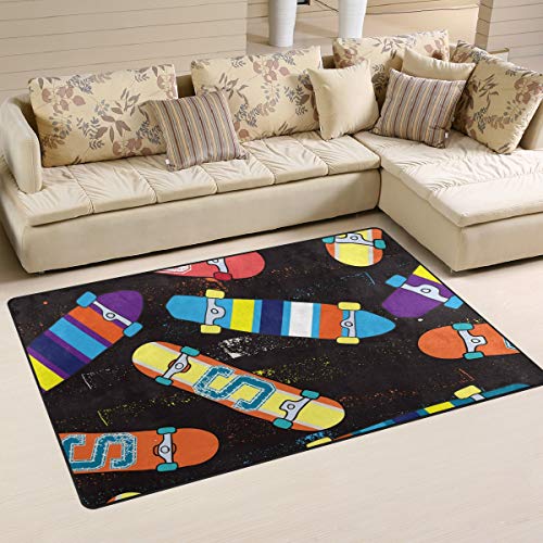 linomo Teppich, bunt, Skateboard-Bodenteppich, Fußmatte, Wohnzimmer, Heimdekoration, Teppichmatten für Kinder, Jungen, Mädchen, Schlafzimmer, 152,4 x 99,9 cm von linomo