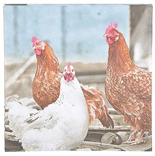 20 Servietten mit Huhn und Hühner aus Tissue-Papier 33 x 33 von linoows