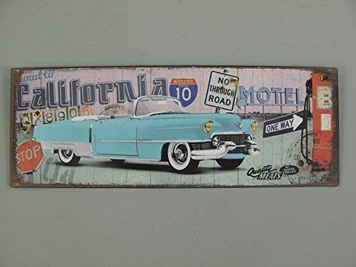 Blechschild, Reklameschild California Motel, Cadillac Wandschild 13x36 cm von linoows