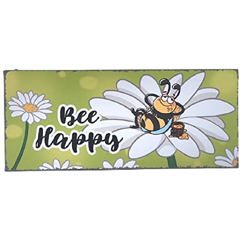 Blechschild, Wandschild, Bee Happy, Lustiges Schild 13x31 cm von linoows