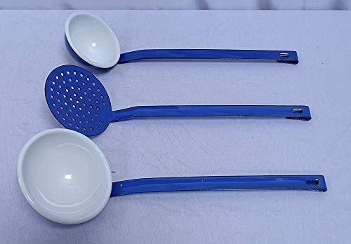 Emaille Löffelgarnitur, Küchenhelferset, Kellengarnitur, Emaille weiß- blau von linoows
