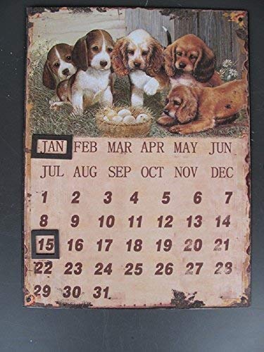G3828: Nostalgie Wandkalender, Magnetkalender mit Hundewelpen, Blechkalender von linoows