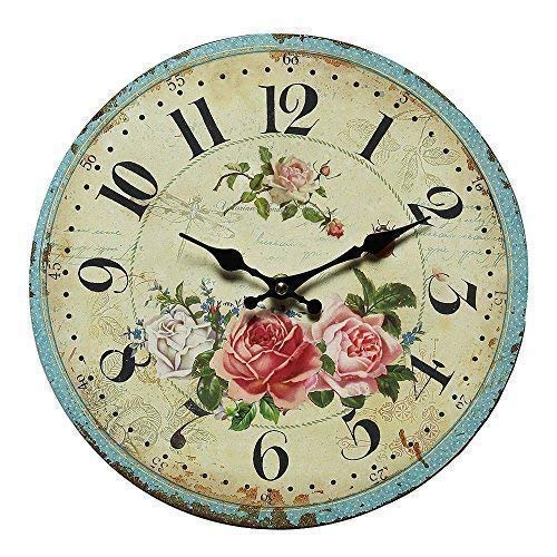 linoows Wanduhr, Uhr mit Rosenmotiv, Rosenuhr im Landhaus Stil 28 cm von linoows