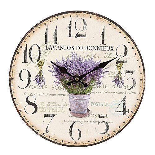 linoows Rustikale Lavendel Wanduhr im Landhausstil, Romantische Retro Uhr von linoows