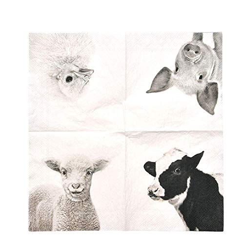 linoows 20 Cocktail Servietten Bauernhof Tiere, Papier Servietten Tiere 25 x 25 von linoows