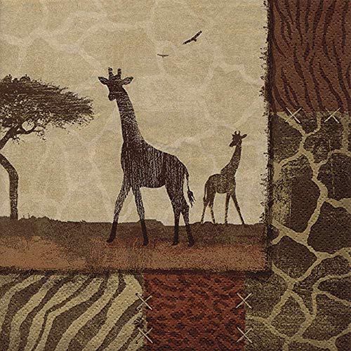 linoows 20 Servietten Afrika, Aquarell mit Giraffe, Giraffen in der Savanne 33x33 cm von linoows
