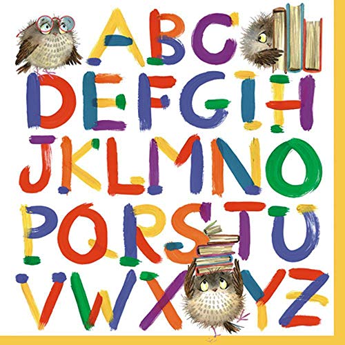 linoows 20 Servietten Einschulung, Buntes Alphabet und Eulen mit Bücher 33x33 cm von linoows