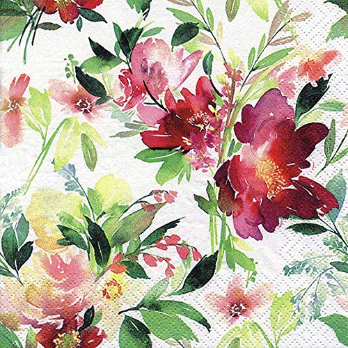 linoows 20 Servietten Sommer, Blumenaquarell, Blumen Vielfarbige Schönheit 33x33 cm von linoows