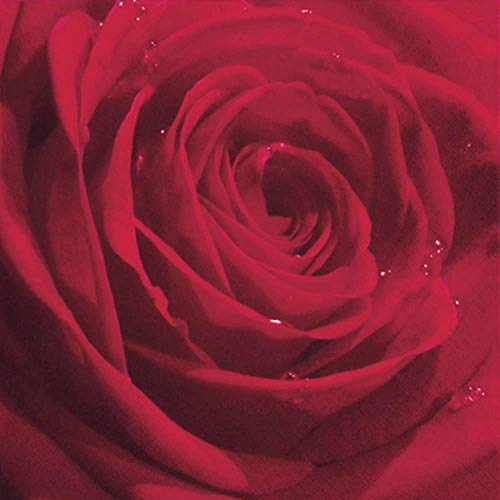 linoows 20 Servietten Sommer, Gefüllte Rote Rosenblüte, Prächtige Morgenrose 33x33 cm von linoows