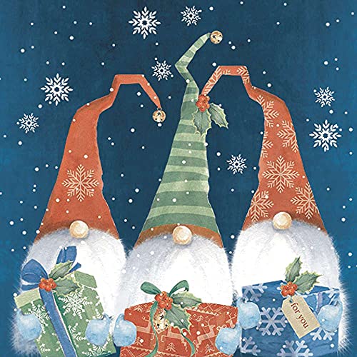 linoows 20 Servietten Weihnachten, DREI Weihnachtswichtel mit Geschenken 33x33 cm von linoows