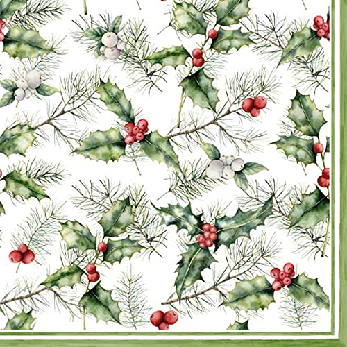 linoows 20 Servietten Weihnachten Stechpalme & Mistelzweige 33x33 cm. von linoows