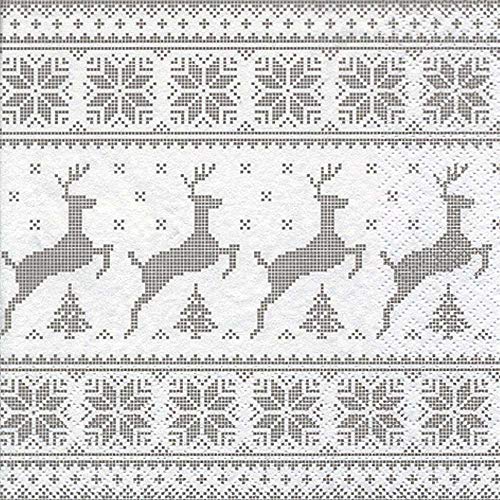 linoows 20 Servietten Weihnachten Stickmuster Hirsche und Bäumen in Grau 33x33 cm. von linoows