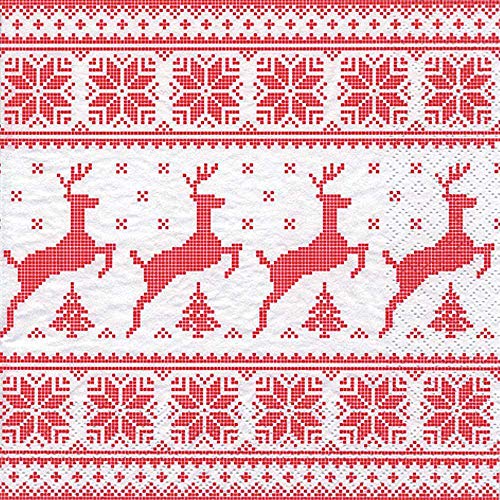 linoows 20 Servietten Weihnachten Stickmuster Hirsche und Bäumen in Rot 33x33 cm. von linoows