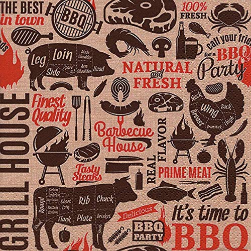 linoows 20 Servietten zum Grillen, Grill House, BBQ Party, Barbecue Motive 33x33 cm von linoows