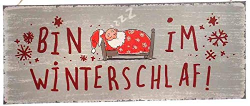 linoows Blechschild, Reklameschild, Bin im Winterschlaf, Weihnachts Wandschild 13x31 cm von linoows