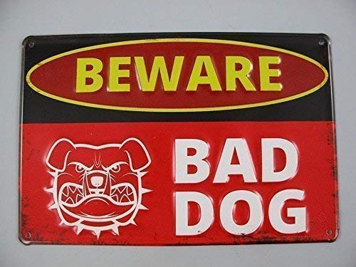 linoows Blechschild, Reklameschild Beware Bad Dog, Lustiges Schild, 20x30 cm von linoows