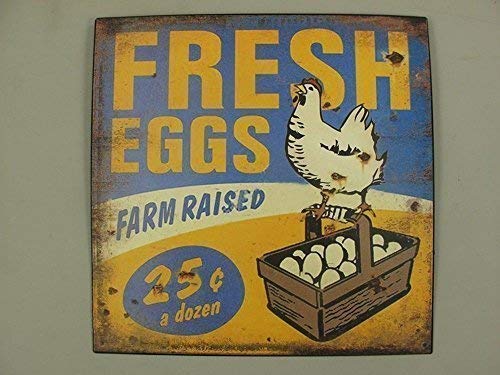 Blechschild, Reklameschild Frische Eier, Fresh Eggs, Gastronomie Schild 30x30 cm von linoows