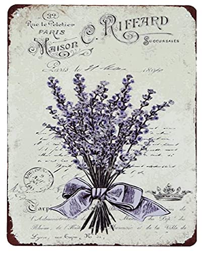 linoows Blechschild Lavendel, Landhaus Wandschild mit Lavendelstrauß 25x20 cm von linoows