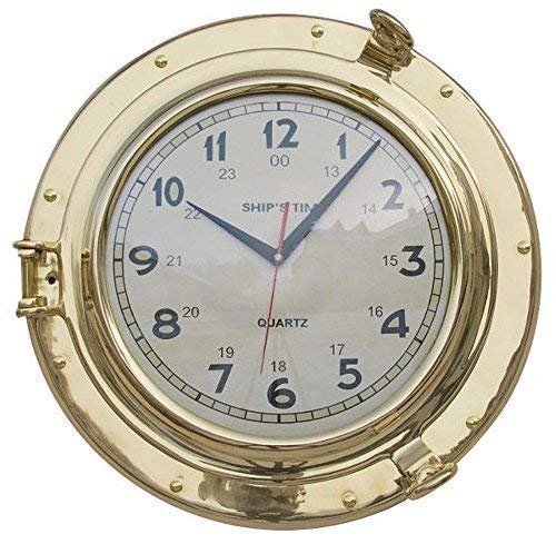 linoows Bullaugen-Uhr, Schiffsuhr, Wanduhr, Große Kapitänsuhr aus Messing Ø 40 cm von linoows