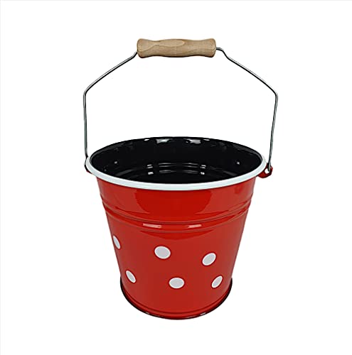 linoows Emaille Eimer, Nostalgie Emailleimer, Kücheneimer Rot mit weißen Tupfen 6 Liter von linoows