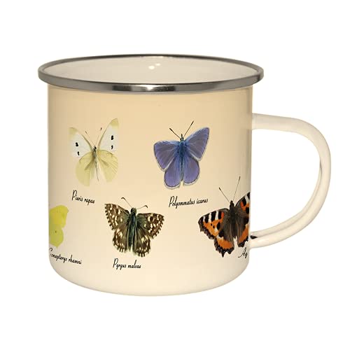 linoows Emaille Tasse heimische Schmetterlinge, Kaffeepott, Henkelbecher, Kaffeetasse von linoows