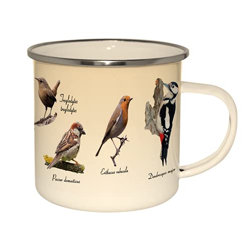 linoows Emaille Tasse heimische Vögel, Kaffeepott, XXL Henkelbecher, Kaffeetasse von linoows