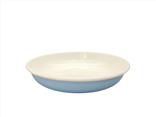 linoows Emaille Teller tief, Suppenteller, Servierschale, Essteller Hellblau Creme 24 cm von linoows