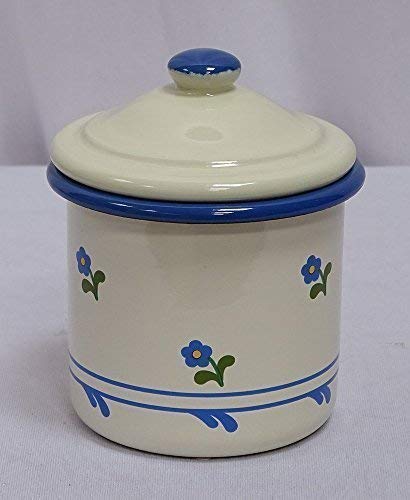 linoows Emaille Zuckerdose, Küchenbehälter, Vorratsdose Deckel, Creme Blümchen von linoows