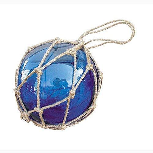 linoows Fischernetz Kugel, Fischerkugel aus Glas im Netz, Blau Ø 12,5 cm von linoows