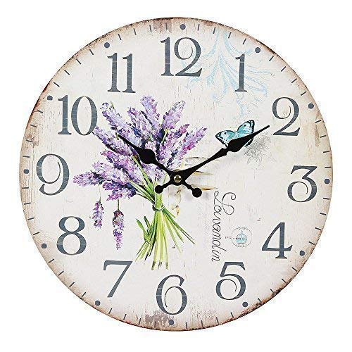 linoows G1107: Lavendel Wanduhr im Landhausstil, Romantische Uhr mit Lavendelstrauß von linoows