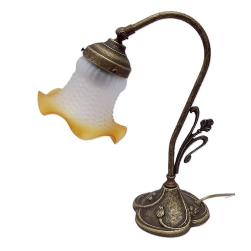 linoows G151: Jugendstil Tischlampe, Lampe Messing mit orange/weißem Glas Schirm von linoows