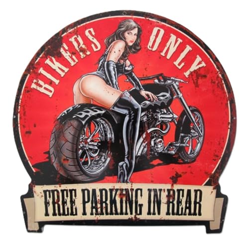 linoows G3873: Nostalgie Wandschild Bikers Only Parking Pin Up Girl Schild 30x28 von linoows