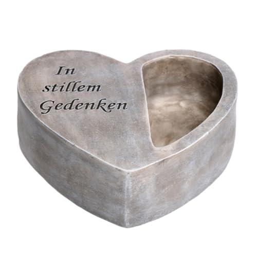 linoows Grabdeko Grabschmuck Herz mit Pflanzer 'In stillem Gedenken' Grab Pflanztopf von linoows