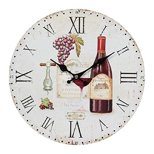 linoows Mediterrane Wanduhr mit Rotwein Motiv, Landhaus Küchenuhr, Kneipen Uhr von linoows