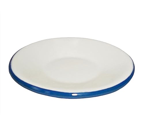 linoows Mocca Untertasse, Kleiner Teller, Teebeutelteller Emaille Weiß blau 10 cm von linoows