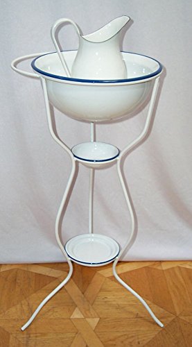linoows Nostalgie Waschtischset, Waschstisch, 5 TLG. Waschset, Emaille weiß- blau von linoows