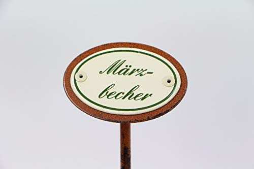 linoows Pflanzenstecker Märzbecher, Pflanzenschild Emaille, Beetstecker Erdspieß 25 cm von linoows