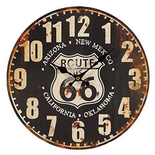 linoows Route 66 Wanduhr im Retrostil, Biker Uhr, Kneipen Uhr US Route 66 von linoows