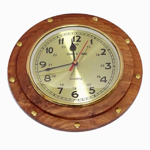 linoows Schiffs-Uhr, Wanduhr im Bullauge aus Holz, Kajüte-Uhr, Quartzwerk 23 cm von linoows