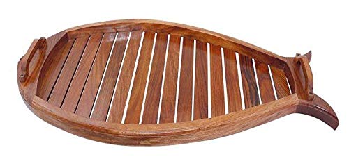 linoows Serviertablett, Großes Maritimes Tablett als Fisch aus edlem Holz 64 x 36 cm von linoows