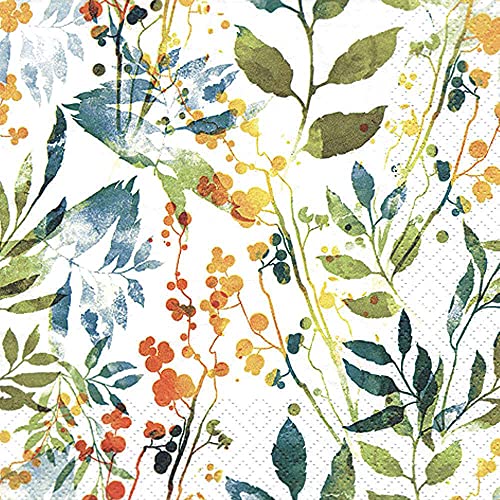 linoows Servietten 20 Stück, Bunte Blätter und Kräuter, florales Sommerszenario 33x33 cm von linoows