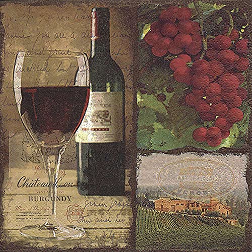 linoows Servietten 20 Stück, Rotwein Flasche und Glas, rustikale Bar Servietten von linoows