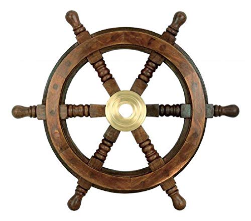 linoows Steuerrad, Schiffssteuerrad mit Messingnabe aus Holz und Messing 30 cm von linoows