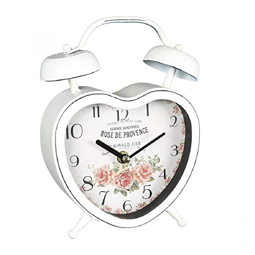 linoows Tischuhr, Kamin-Uhr mit Rosenmotiv in Herzform, Landhaus Uhr mit Rosen von linoows