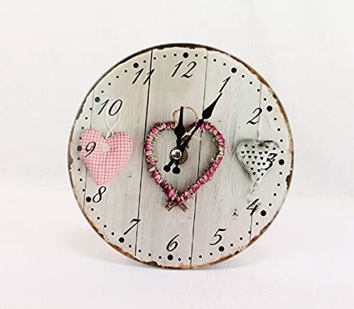 linoows Tischuhr, Wanduhr mit Herzen, romantische Landhaus Kombi Uhr aus Glas 17 cm von linoows