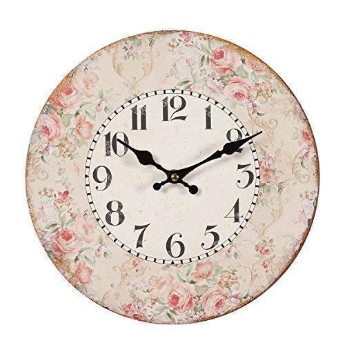 linoows Wand-Uhr mit Rosenblüten Rand, Romantische Landhaus Rosen Uhr 28 cm von linoows