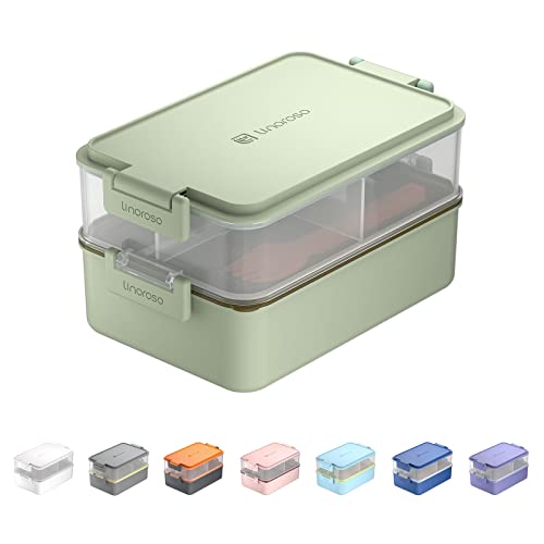linoroso Lunchbox Erwachsene Brotdose mit 3 Fächern Bento Box mit Soßenbehälter und Geschirr Lunch Box für Mikrowelle und Spülmaschine Kunststoff BPA-frei Als Frühstücksbox Salatbox - Mintgrün von linoroso