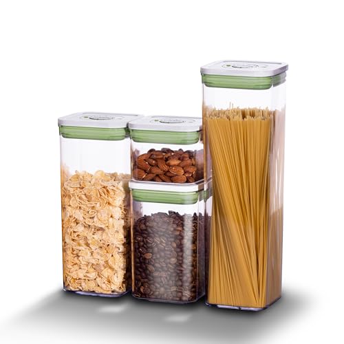 linoroso Vorratsdosen mit Deckel 4 Set Luftdicht Aufbewahrungsbox Küche BPA-freie Küchen Organizer Vorratsbehälter Deckel mit Datumsskala, Für Müsli Mehl Spaghetti Gewürze Süßigkeiten - 4 Größen von linoroso
