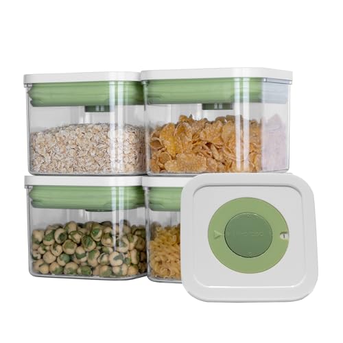linoroso Vorratsdosen mit Deckel 4 Set Luftdicht Aufbewahrungsbox Küche BPA-freie Küchen Organizer Vorratsbehälter Deckel mit Datumsskala, Für Müsli Mehl Spaghetti Gewürze Süßigkeiten - 10x10x8CM von linoroso